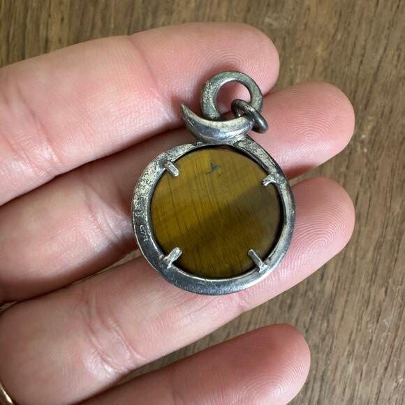 Sterling Silver 925 Genuine Tiger‎ Eye large 1 1/2 inch Necklace pendant - Picture 4 of 6